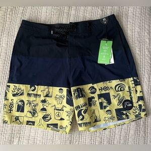 Quiksilver Navy and Yellow Graphic Boardshorts - New